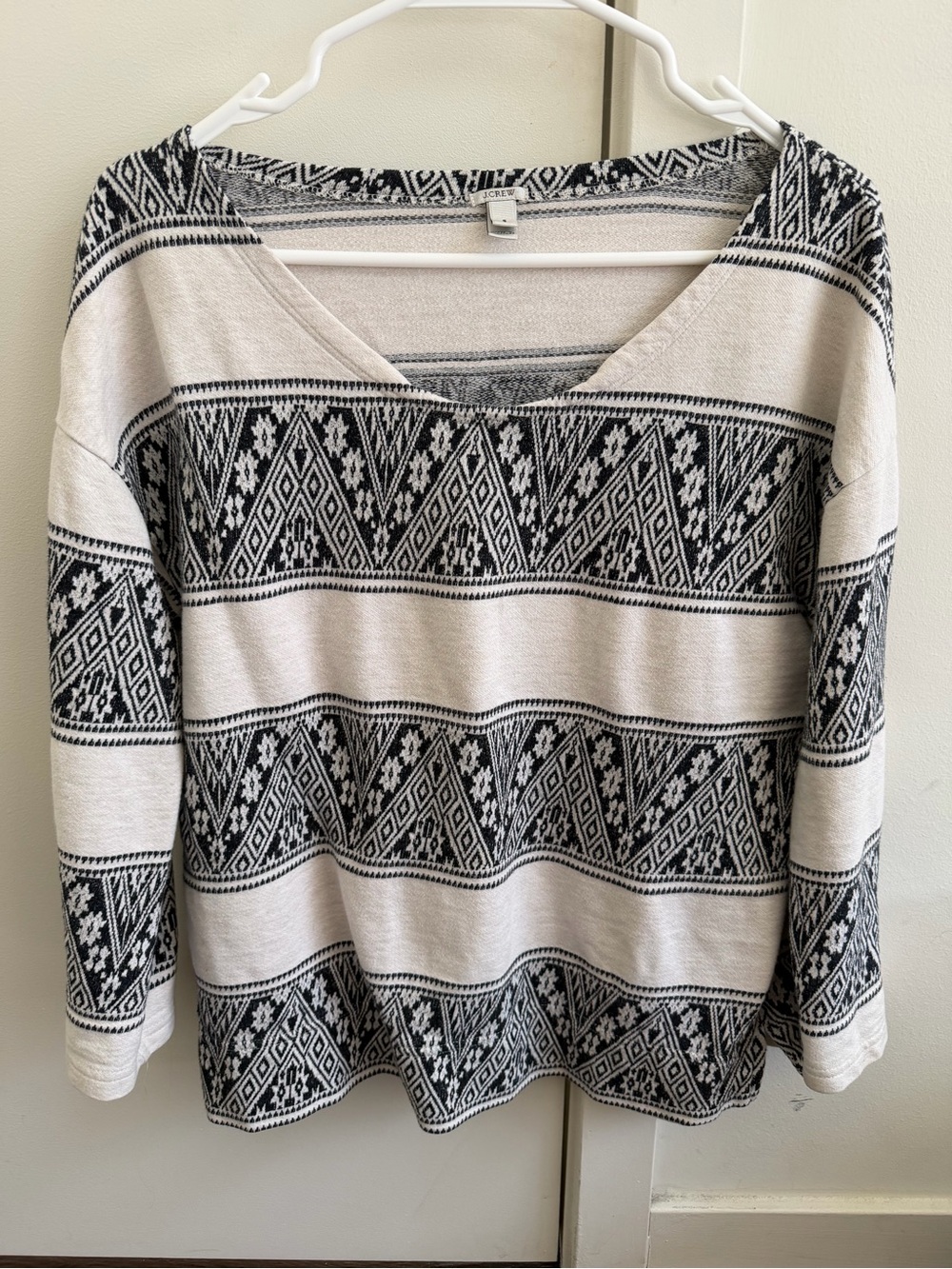 J. Crew Black & Cream Geometric V-Neck Knit Pullover
